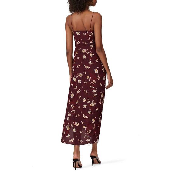 Caroline Constas Arabella Maroon Floral Sleeveless V-Neck Ruched Dress Size L - Picture 8 of 16